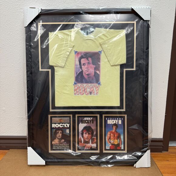 1976 Rocky Movie Collectable Memorabilia Framed Shirt VHS Cover 36x38 - Picture 2 of 16